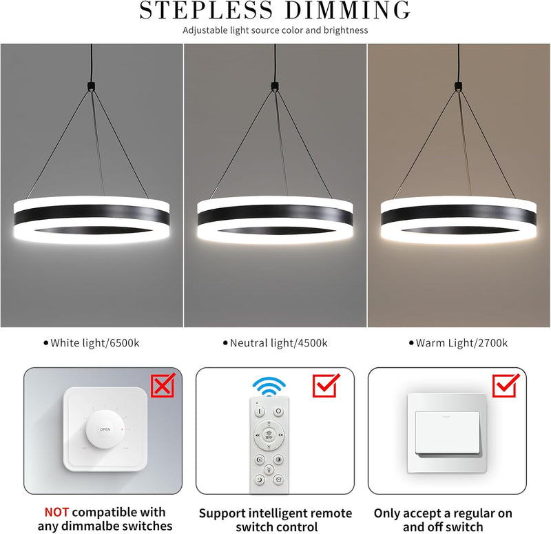 Round Pendant Light Brightness Adjustable 10%-100% 3000K (3Pack)