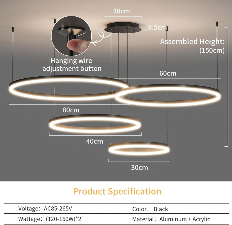 Round Pendant Light Brightness Adjustable 10%-100% 3000K (3Pack)