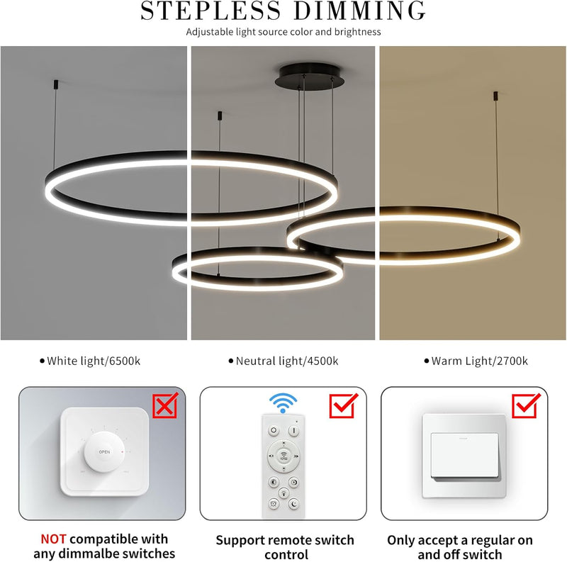 Round Pendant Light Brightness Adjustable 10%-100% 3000K (3Pack)