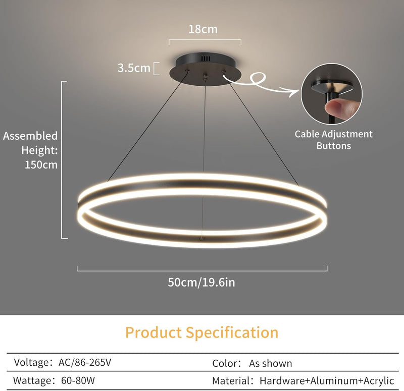 Round Pendant Light Brightness Adjustable 10%-100% 3000K (3Pack)