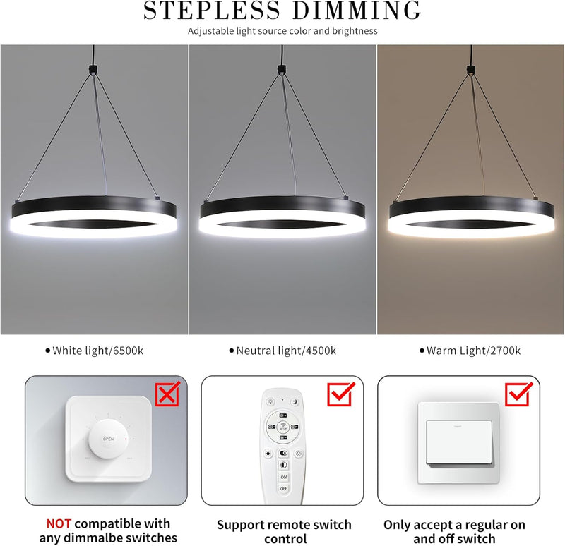Round Pendant Light Brightness Adjustable 10%-100% 3000K (3Pack)