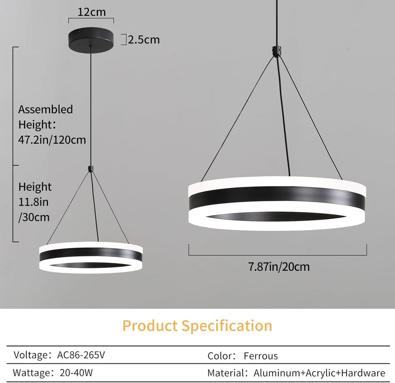 Round Pendant Light Brightness Adjustable 10%-100% 3000K (3Pack)