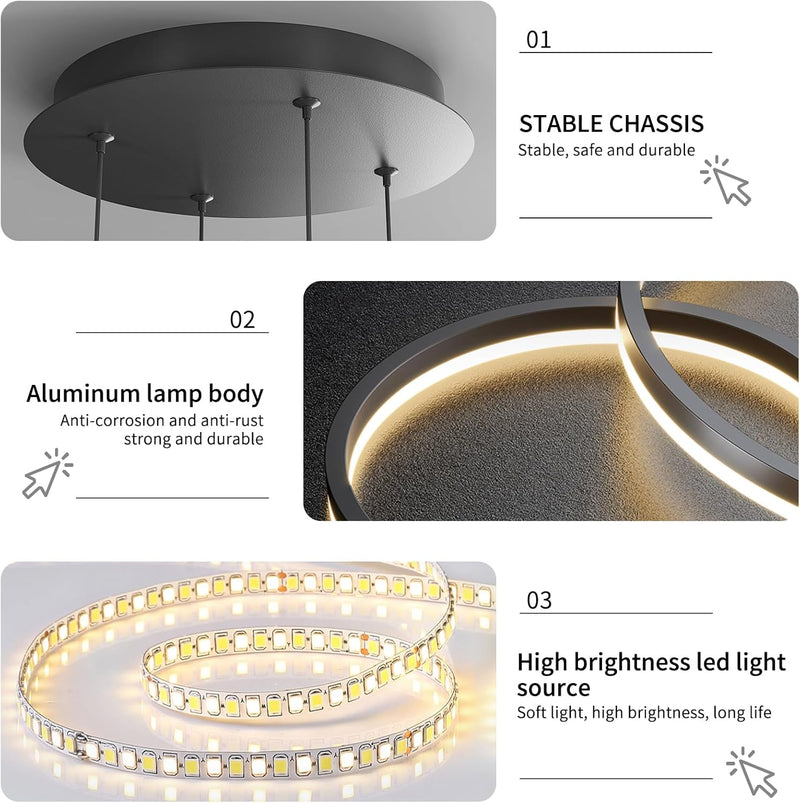 Round Pendant Light Brightness Adjustable 10%-100% 3000K (3Pack)