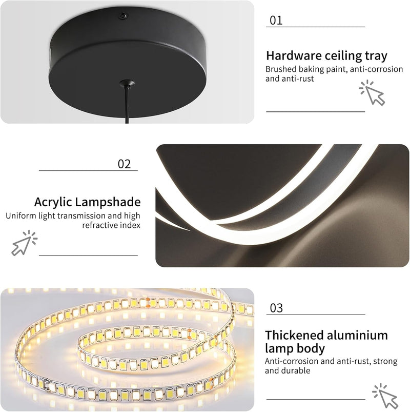 Round Pendant Light Brightness Adjustable 10%-100% 3000K (3Pack)