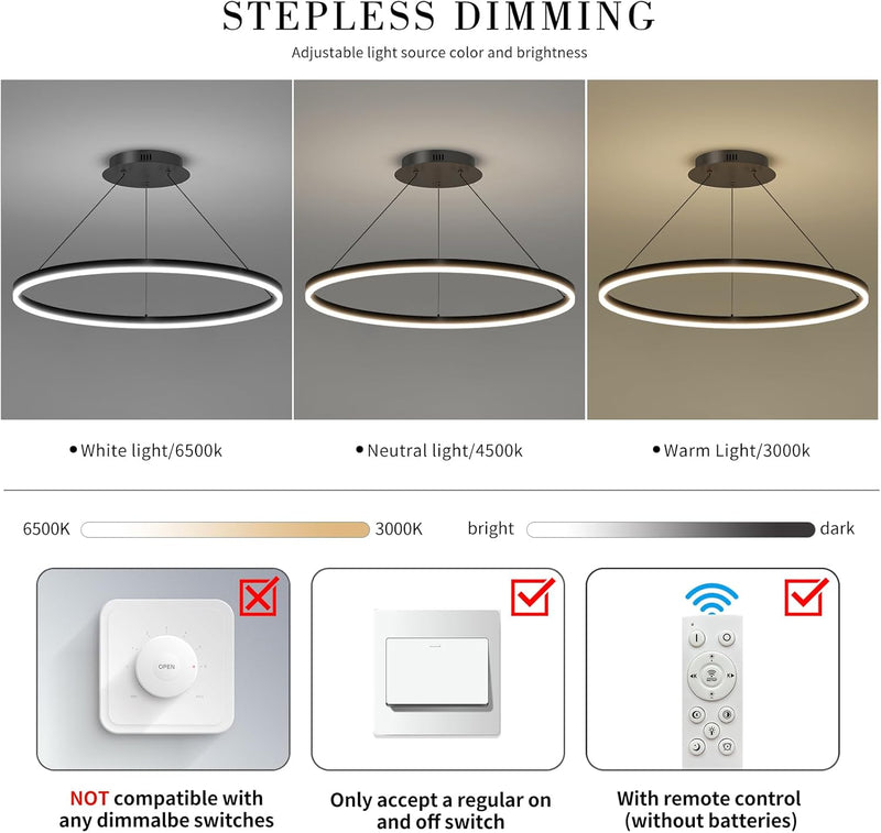 Round Pendant Light Brightness Adjustable 10%-100% 3000K (3Pack)