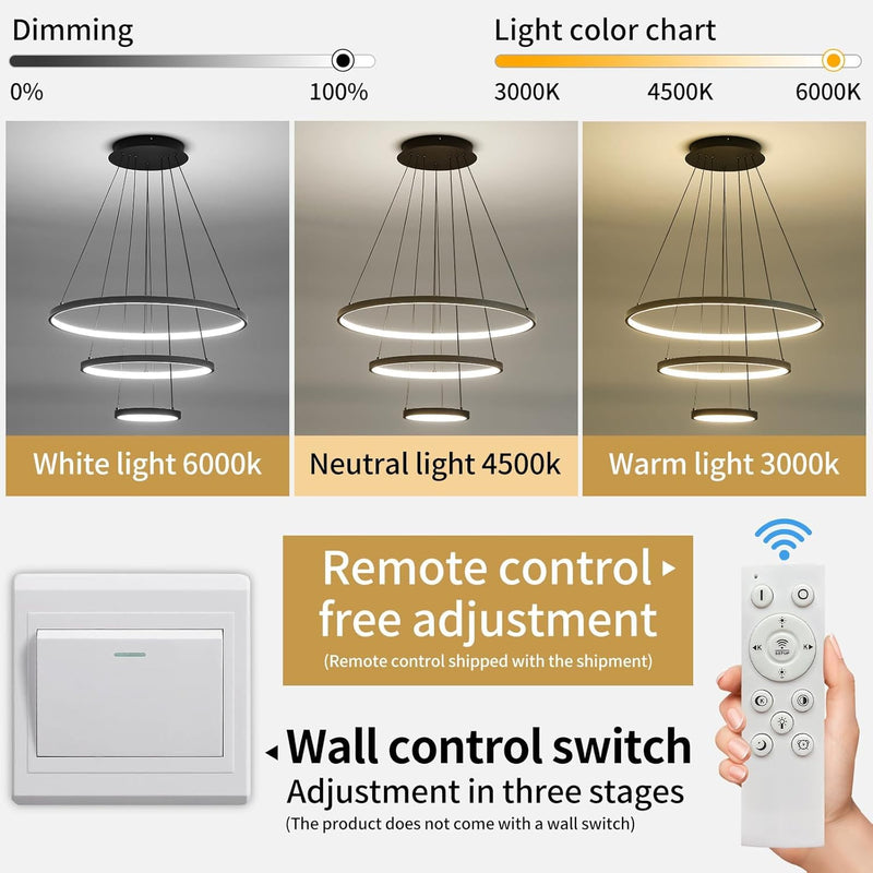 Round Pendant Light Brightness Adjustable 10%-100% 3000K (3Pack)