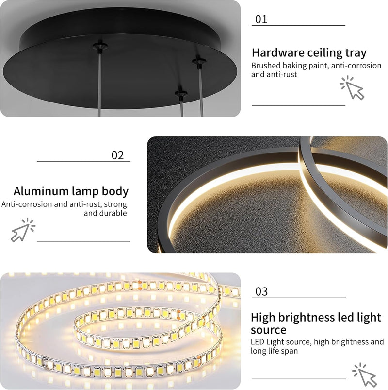 Round Pendant Light Brightness Adjustable 10%-100% 3000K (3Pack)