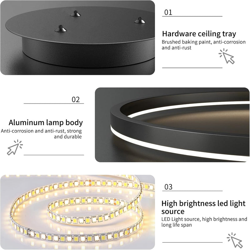 Round Pendant Light Brightness Adjustable 10%-100% 3000K (3Pack)