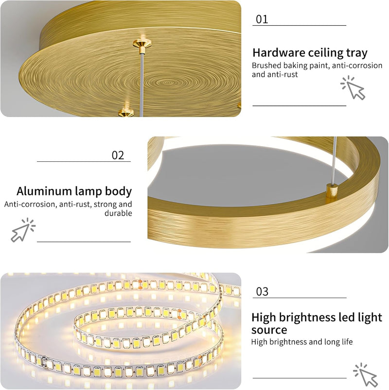 Round Pendant Light Brightness Adjustable 10%-100% 3000K (3Pack)