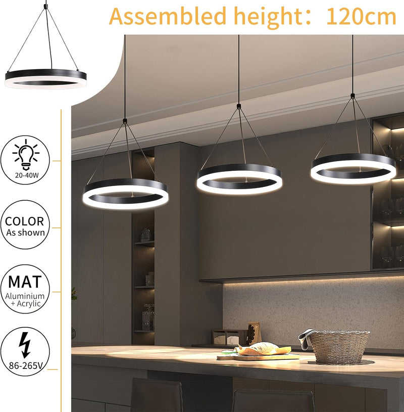 Round Pendant Light Brightness Adjustable 10%-100% 3000K (3Pack)