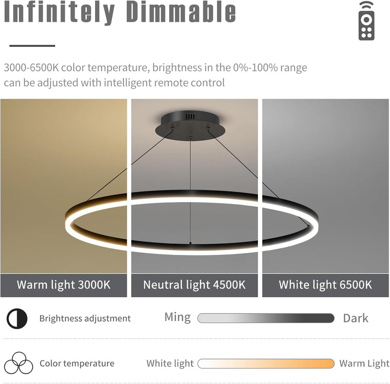 Round Pendant Light Dimmable Breakfast Island Lighting