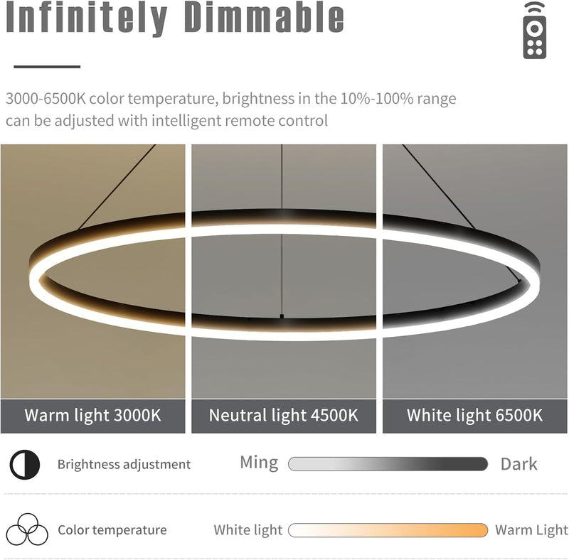 Round Pendant Light Dimmable Breakfast Island Lighting