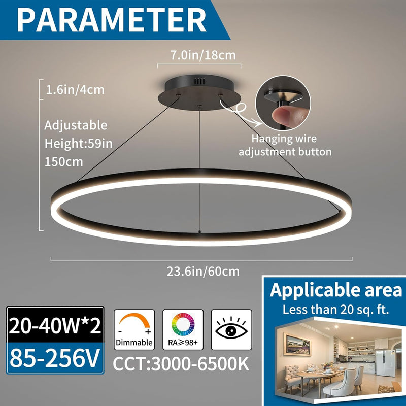 Round Pendant Light Dimmable Breakfast Island Lighting