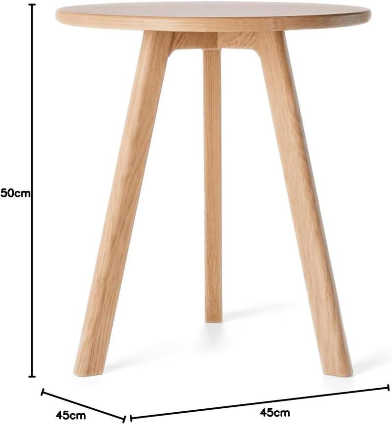 Round Side Table 100% Solid Oak Wood Occasional