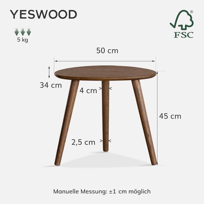 Round Side Table Coffee with Solid Wood Legs