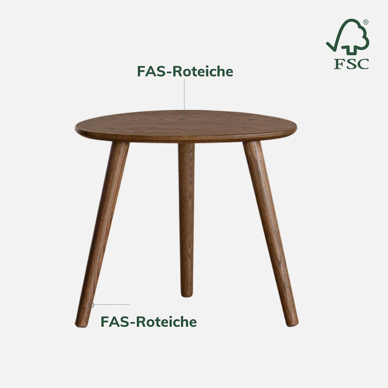 Round Side Table Coffee with Solid Wood Legs