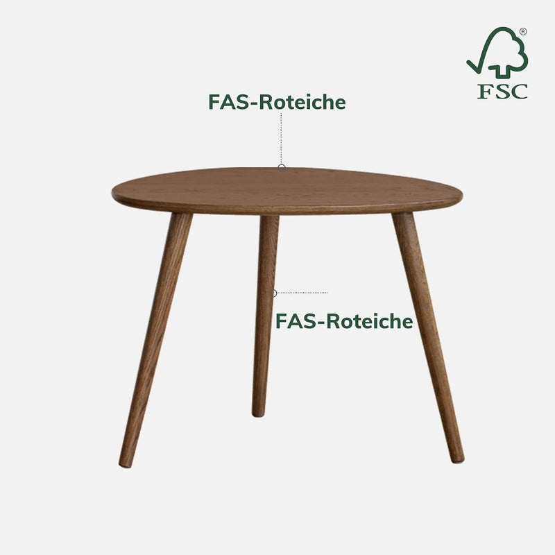 Round Side Table Coffee with Solid Wood Legs