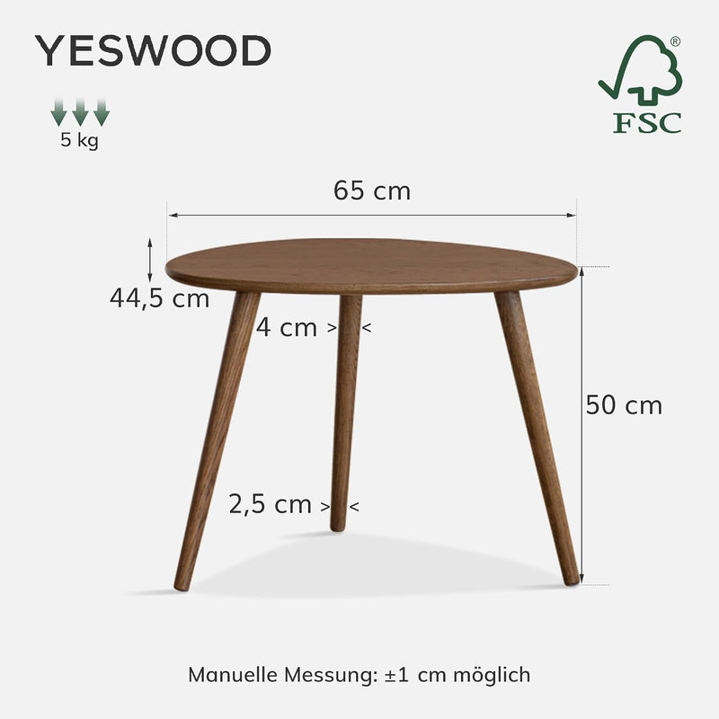 Round Side Table Coffee with Solid Wood Legs