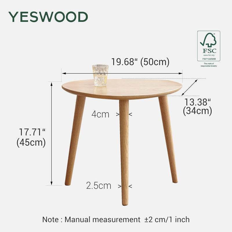 Round Side Table Coffee with Solid Wood Legs