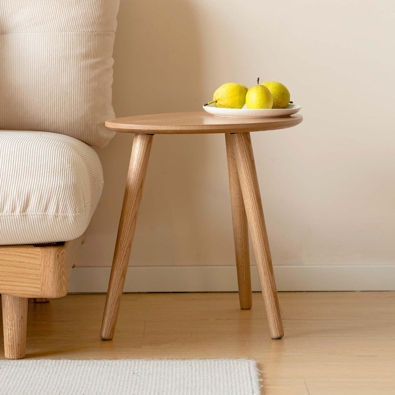 Round Side Table Coffee with Solid Wood Legs