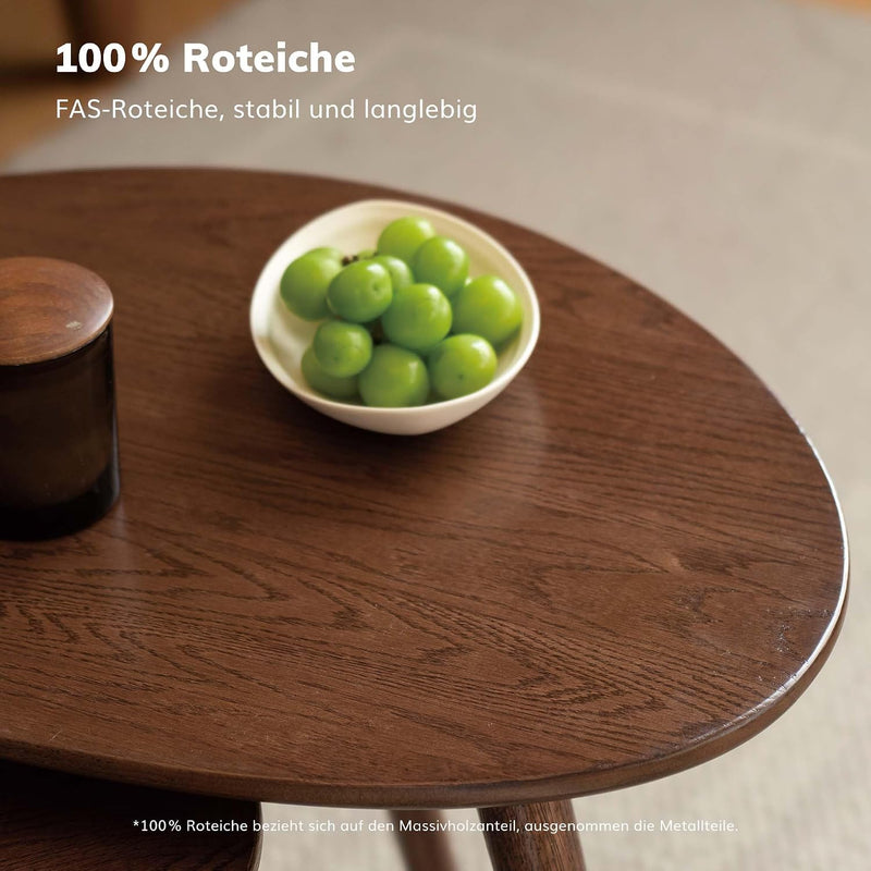Round Side Table Coffee with Solid Wood Legs