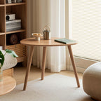 Round Side Table Coffee with Solid Wood Legs