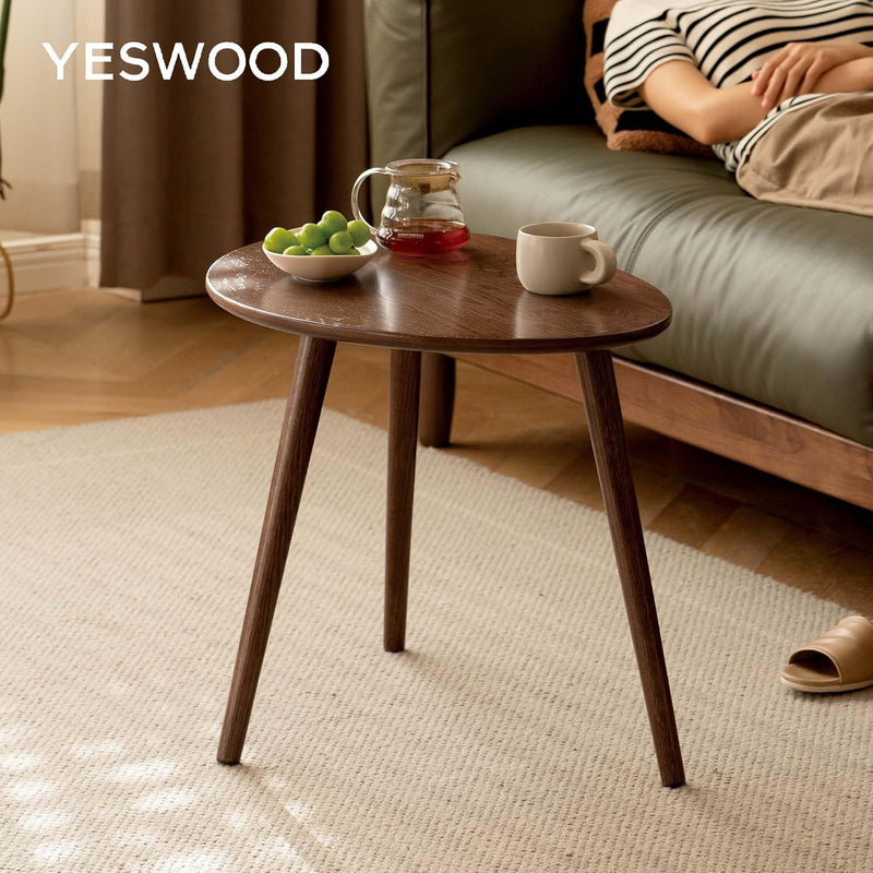 Round Side Table Coffee with Solid Wood Legs