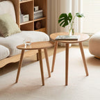 Round Side Table Coffee with Solid Wood Legs