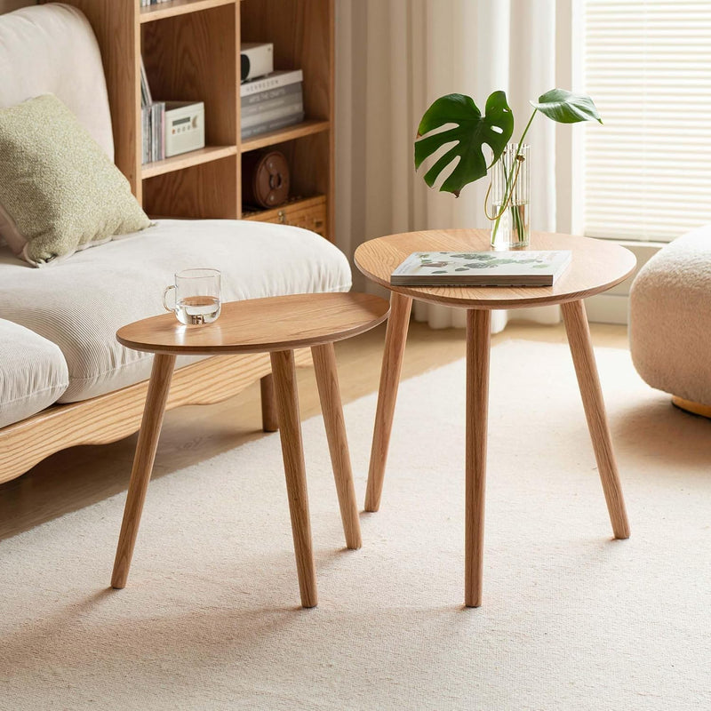 Round Side Table Coffee with Solid Wood Legs