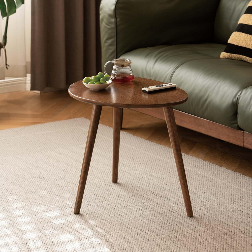 Round Side Table Coffee with Solid Wood Legs