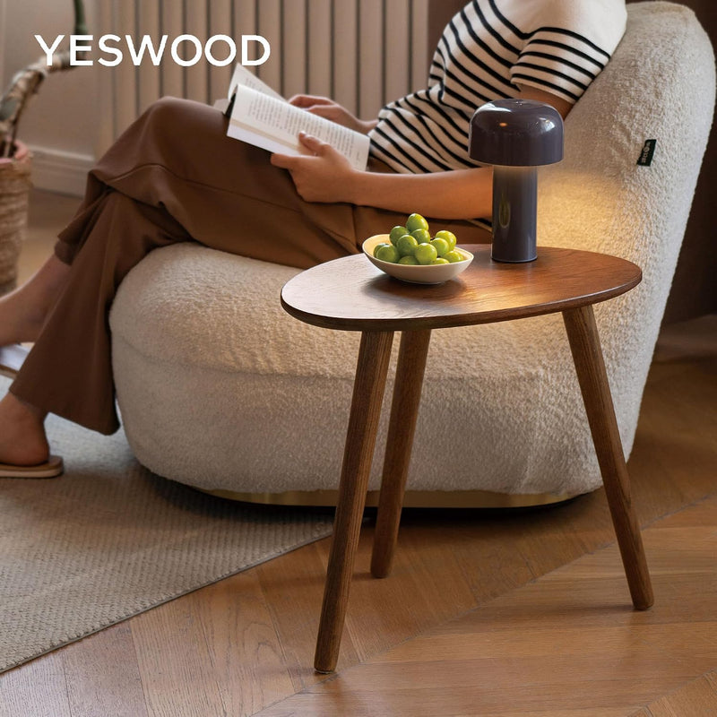 Round Side Table Coffee with Solid Wood Legs
