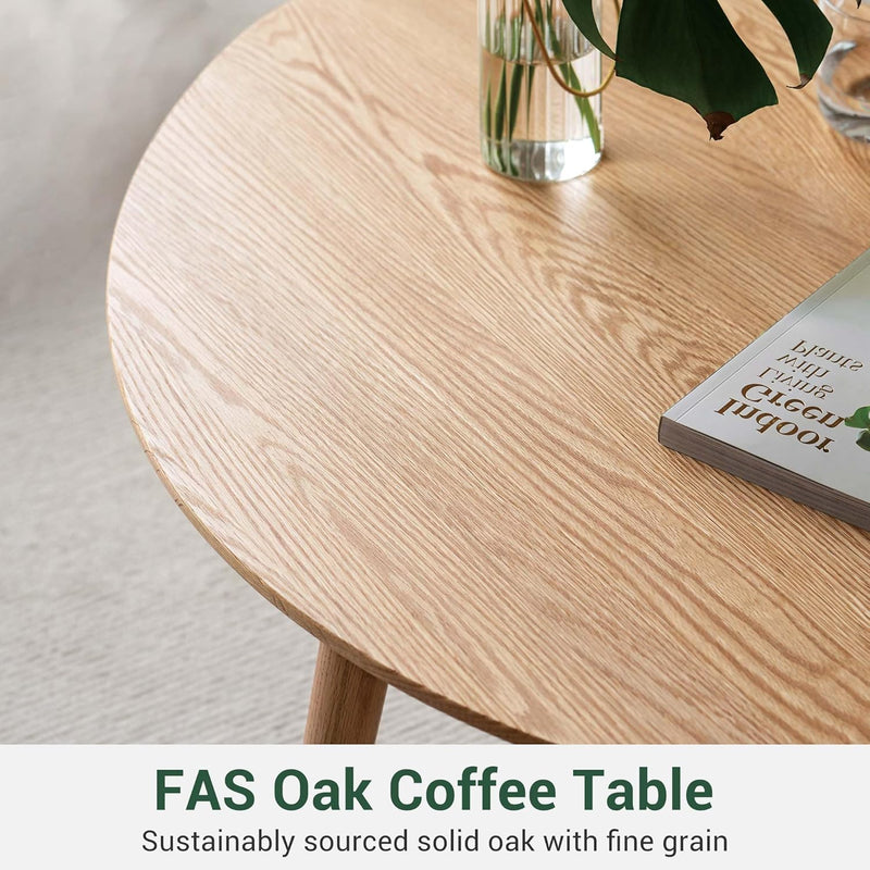 Round Side Table Coffee with Solid Wood Legs