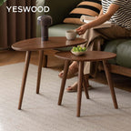 Round Side Table Coffee with Solid Wood Legs