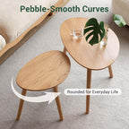 Round Side Table Coffee with Solid Wood Legs