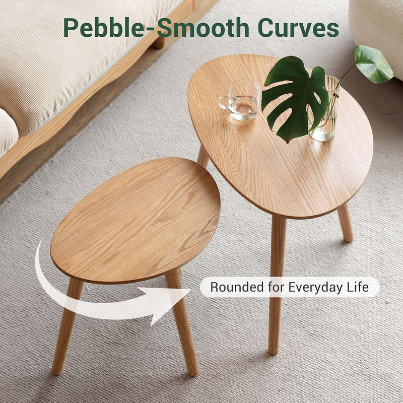 Round Side Table Coffee with Solid Wood Legs