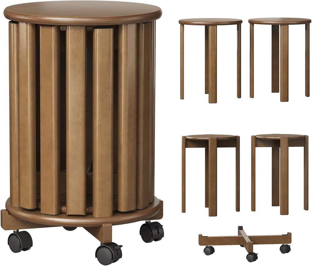 Round Stackable Stools Bamboo 4-In-1 Nesting with Wheels (Set of 4)