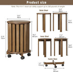 Round Stackable Stools Bamboo 4-In-1 Nesting with Wheels (Set of 4)