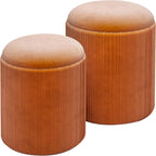 Round Storage Ottoman Stools Velvet Vanity Foot (Set of 2)