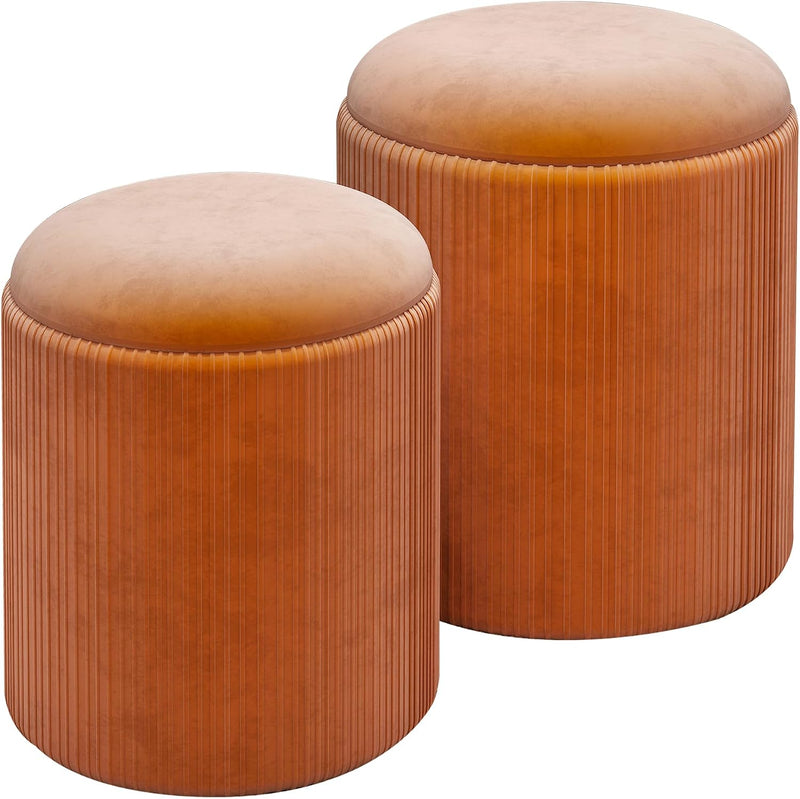Round Storage Ottoman Stools Velvet Vanity Foot (Set of 2)
