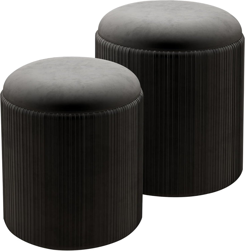 Round Storage Ottoman Stools Velvet Vanity Foot (Set of 2)