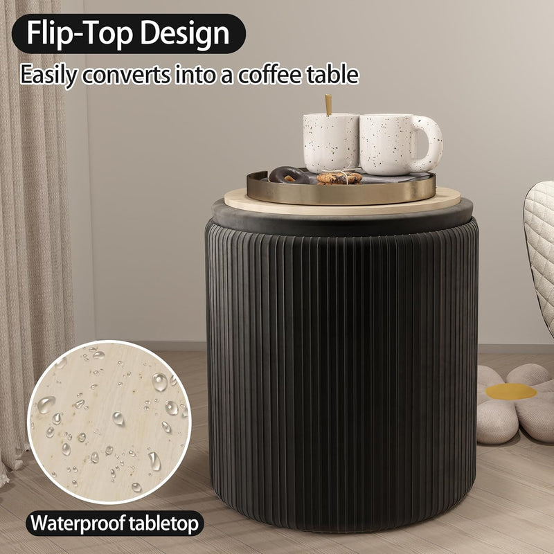 Round Storage Ottoman Stools Velvet Vanity Foot (Set of 2)