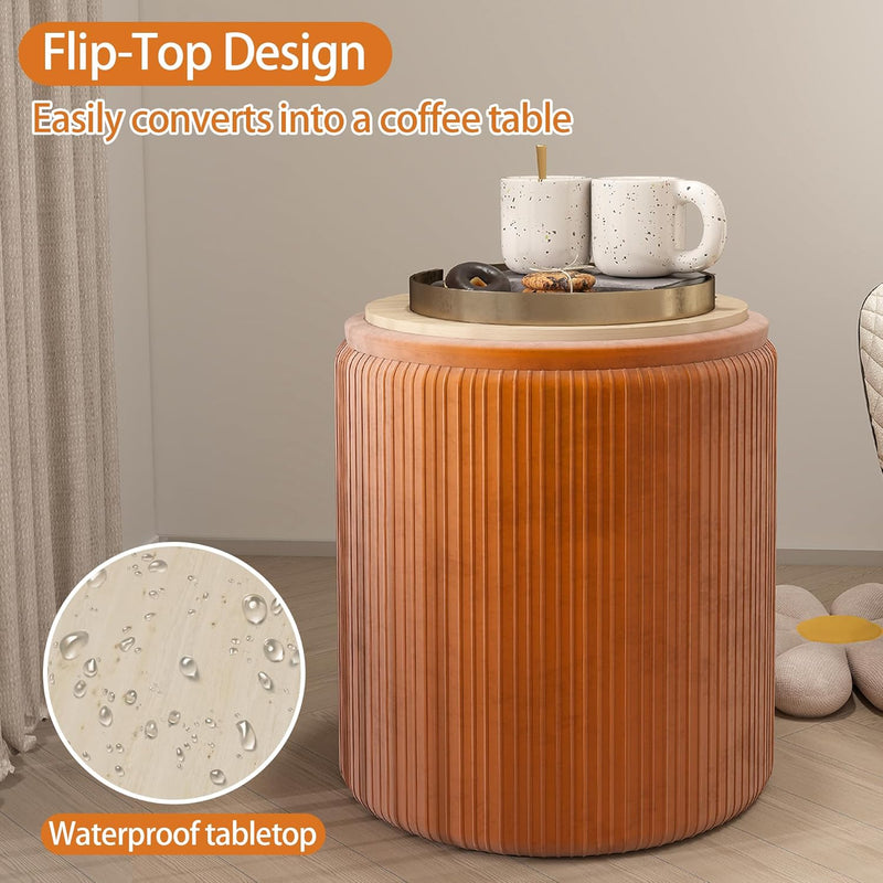 Round Storage Ottoman Stools Velvet Vanity Foot (Set of 2)