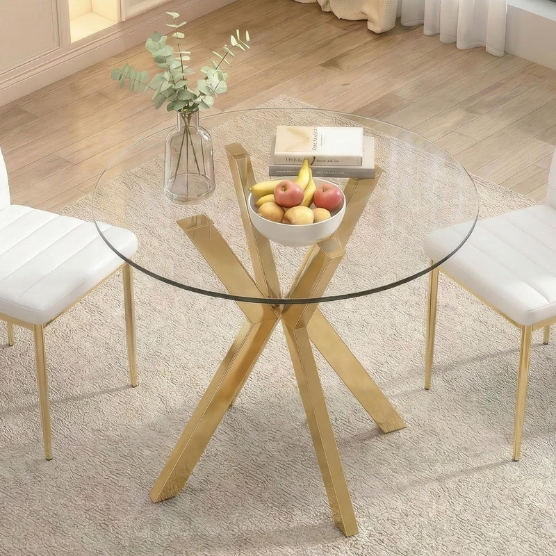 Round Tempered Glass Dining Table Modern Kitchen