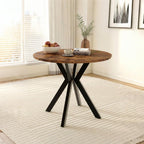 80CM Round Wooden Dining Table with Metal Legs