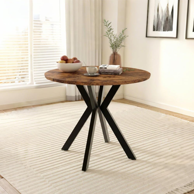 80CM Round Wooden Dining Table with Metal Legs