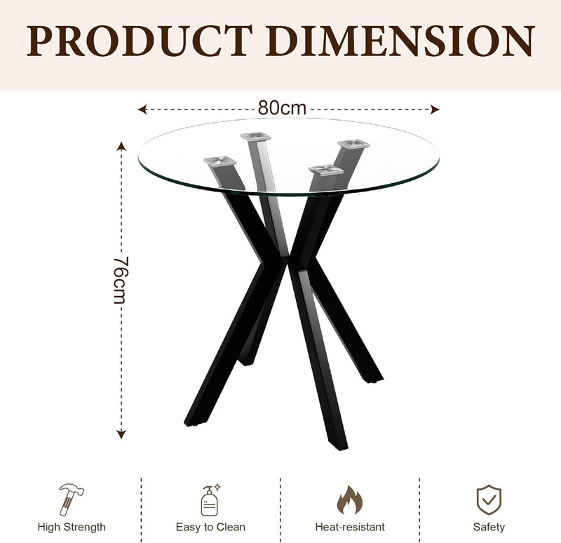 80CM Round Wooden Dining Table with Metal Legs