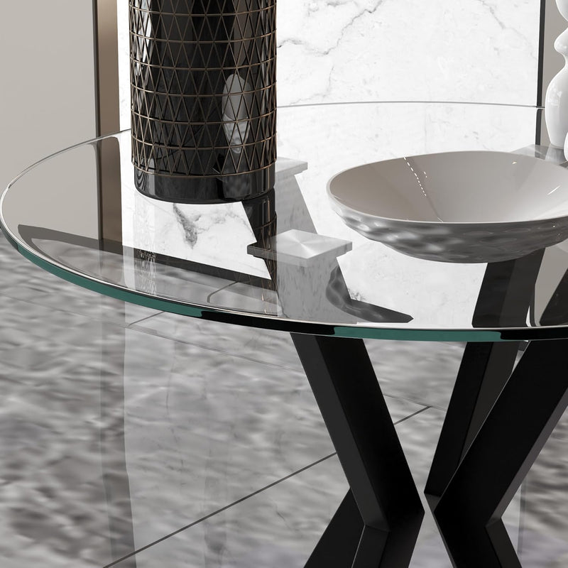 80CM Round Wooden Dining Table with Metal Legs