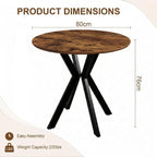 80CM Round Wooden Dining Table with Metal Legs