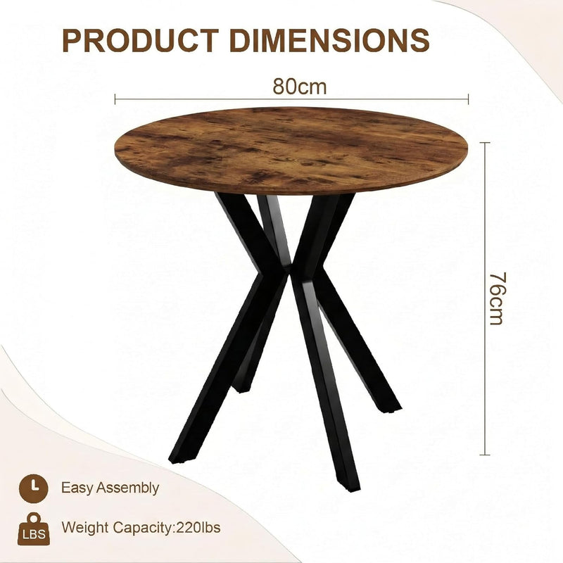 80CM Round Wooden Dining Table with Metal Legs