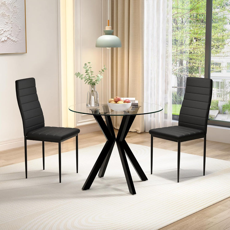 80CM Round Wooden Dining Table with Metal Legs